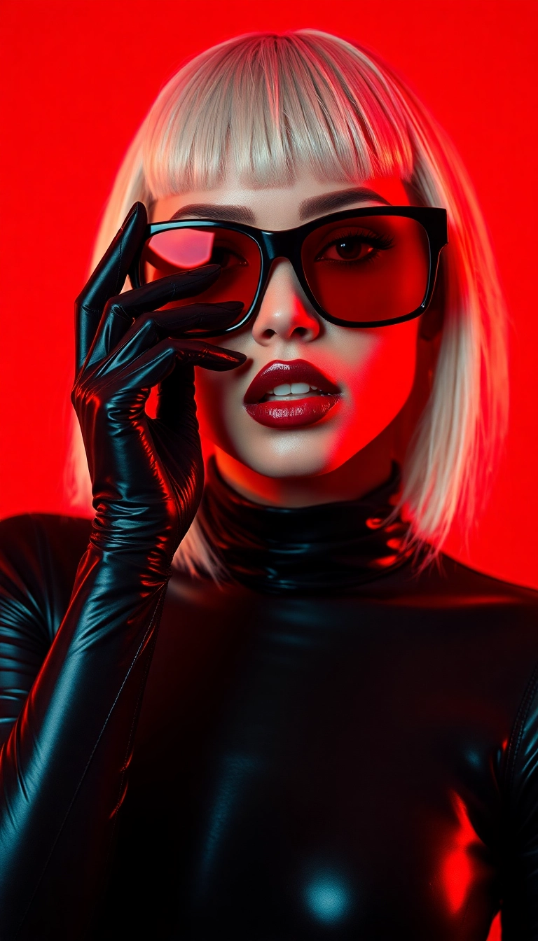 iPhone Refreshing AI Y2K Woman Fashion Model in Black and Red Captivating Wallpaper Copyright-Free Stock Photo